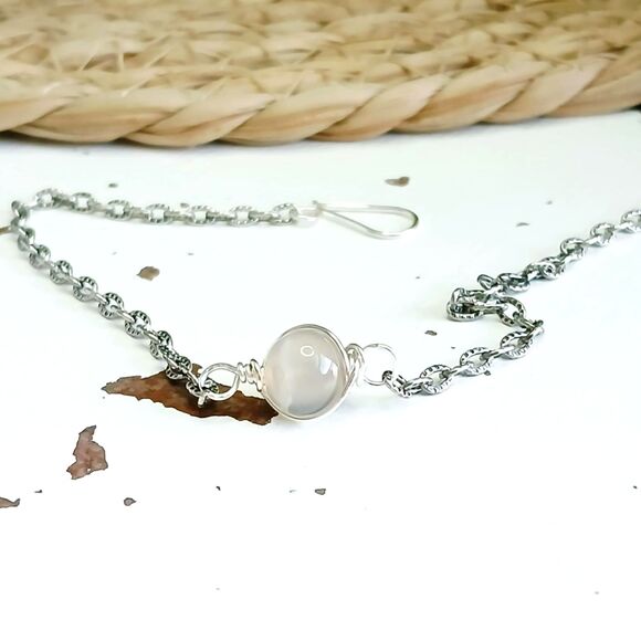 Grey Agate Crystal Bracelet Anklet, Gemstone Jewelry & Accessories, 8.5" - Picture 1 of 3